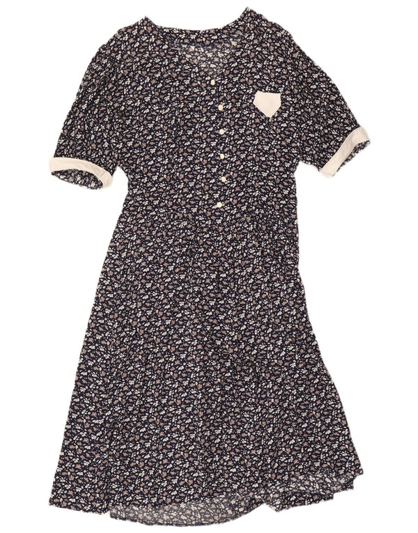 Vintage Womens Oversized Maxi Dress EU 40 Medium Navy Blue Floral Viscose