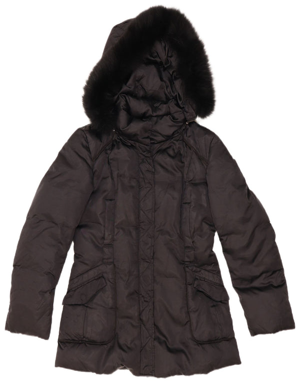 Trussardi Womens Hooded Padded Coat IT 42 Medium Black Polyester