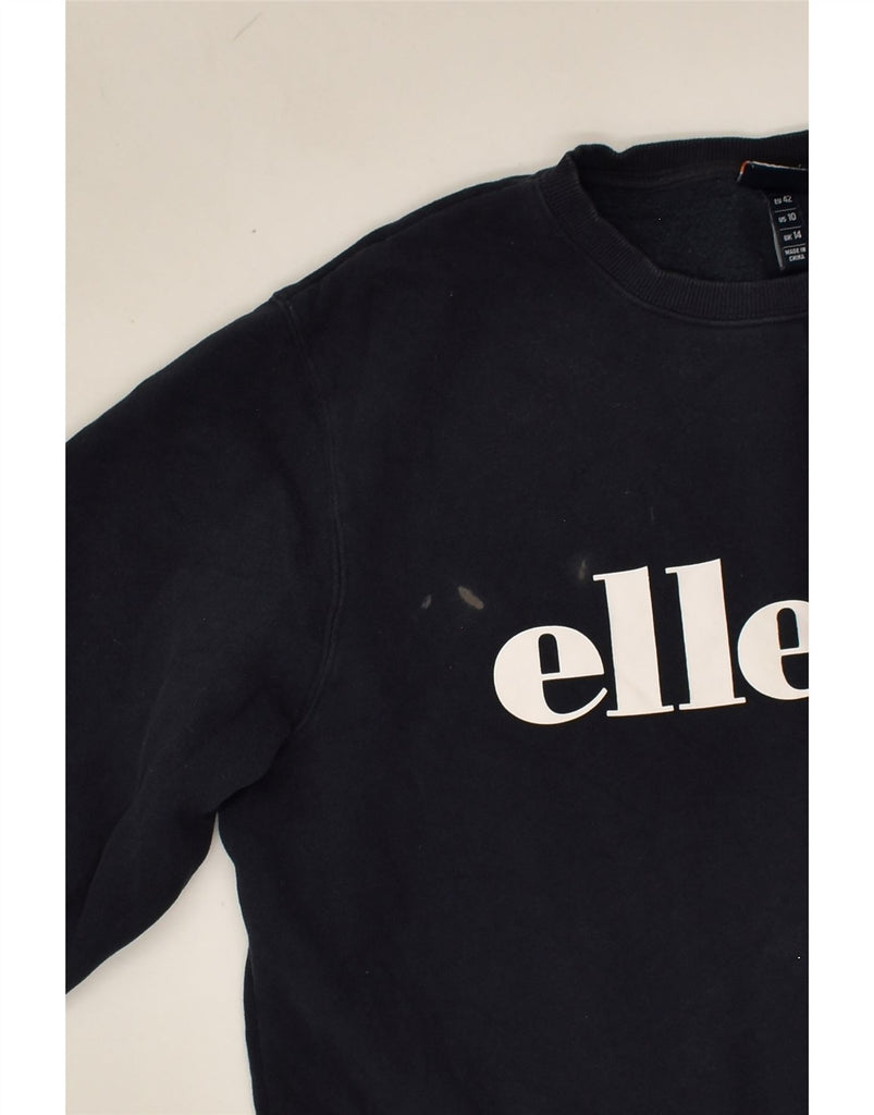 ELLESSE Womens Loose Fit Graphic Sweatshirt Jumper UK 14 Large  Navy Blue | Vintage Ellesse | Thrift | Second-Hand Ellesse | Used Clothing | Messina Hembry 