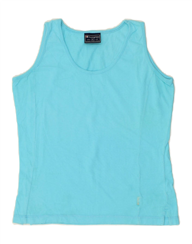 CHAMPION Womens Crop Vest Top UK 12 Medium Blue Cotton Vintage Champion and Second-Hand Champion from Messina Hembry 