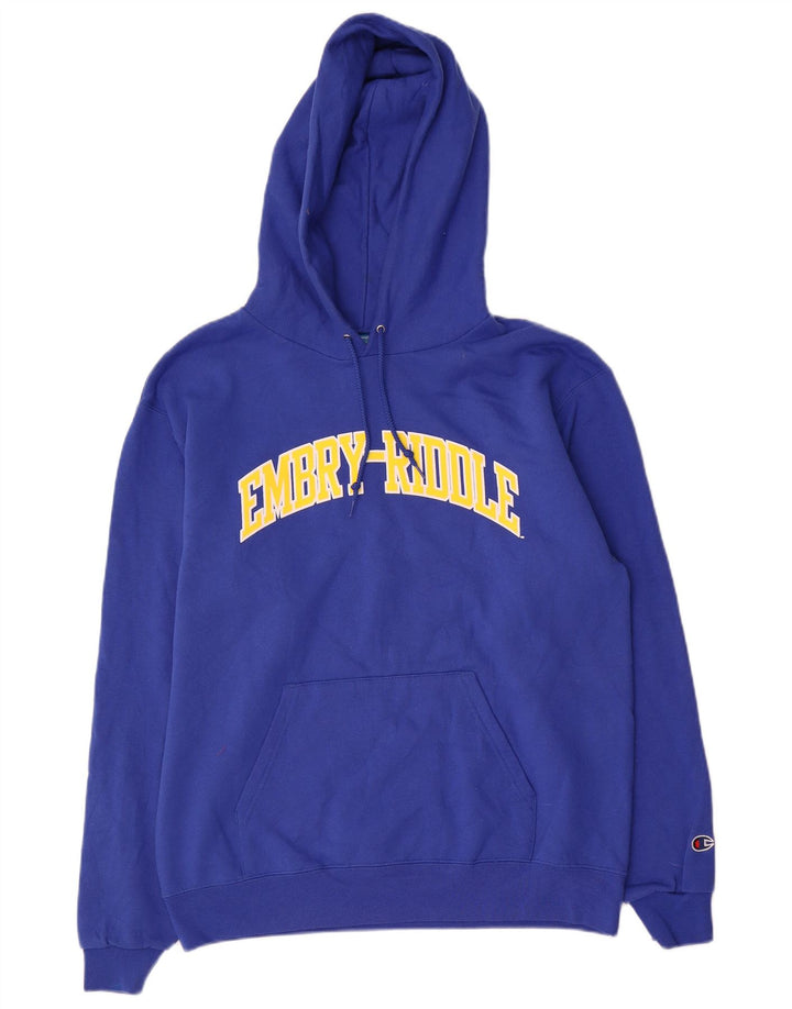 Champion Mens Graphic Hoodie Jumper Medium Blue Cotton