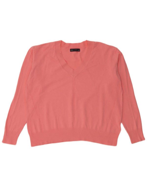 Marks & Spencer Womens V-Neck Jumper Sweater UK 14 Medium Pink Cotton