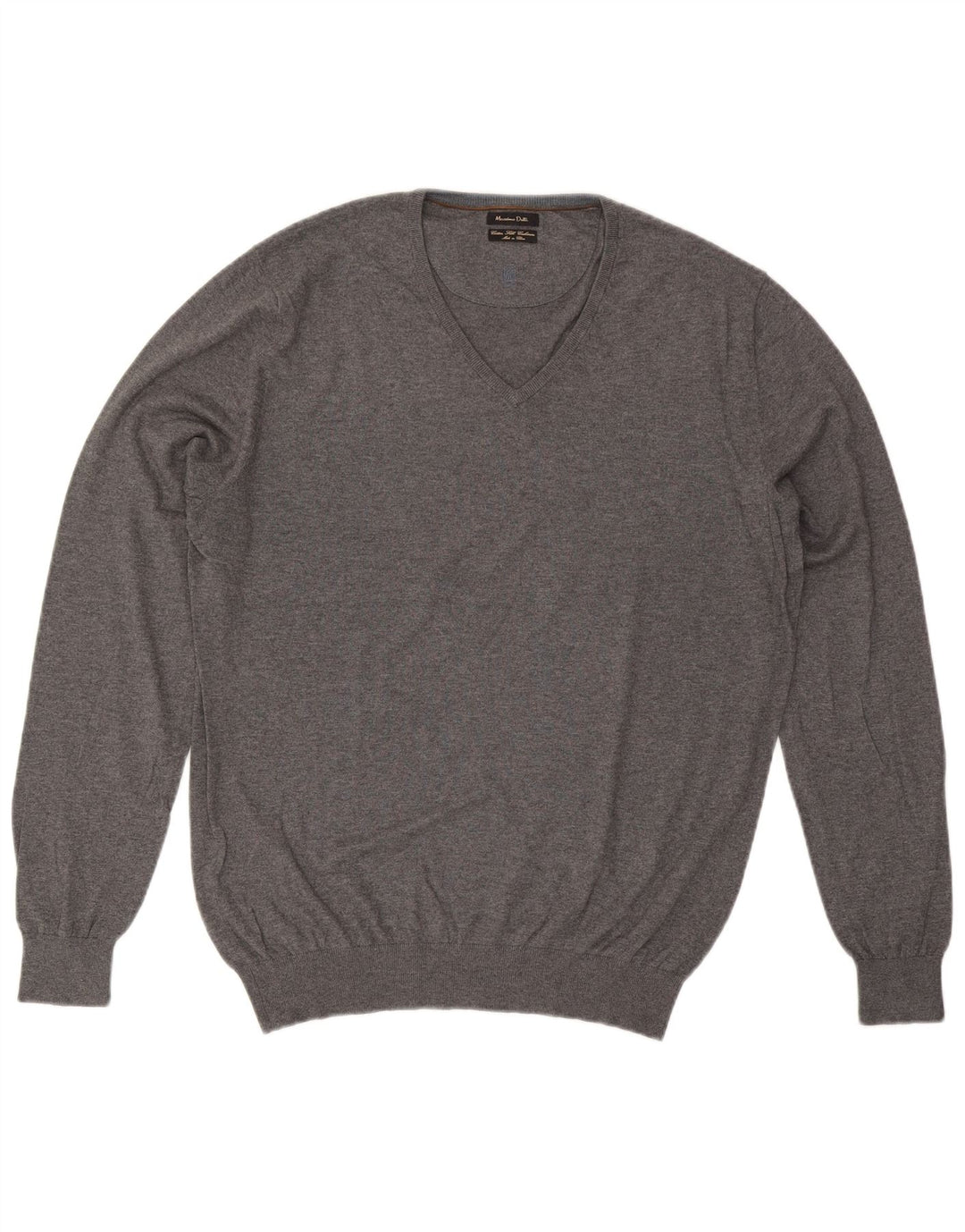 Massimo Dutti Mens V-Neck Jumper Sweater XL Grey Cotton