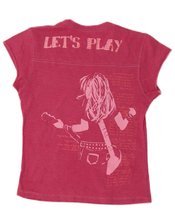Hard Rock Cafe Womens Madrid Graphic T-Shirt Top UK 12 Medium Pink Cotton