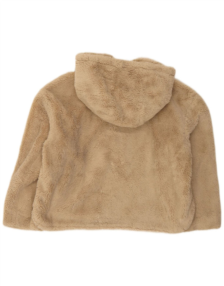 Zara Womens Teddy Bear Hooded Oversized Fleece Jacket UK 10 Small Beige