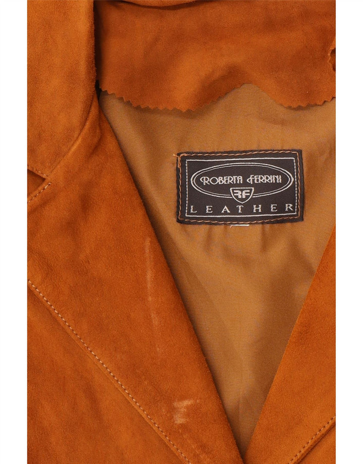 Roberta Ferrini Womens Suede Overcoat UK 10 Small Brown Leather