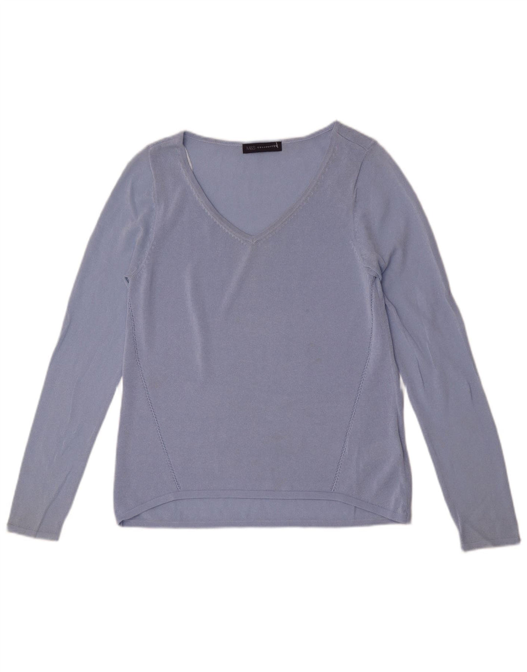 Marks & Spencer Womens Top Long Sleeve UK 8 Small Blue Viscose