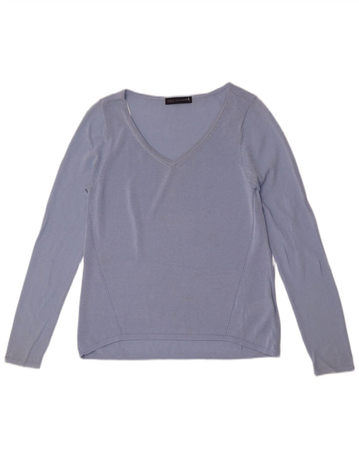 Marks & Spencer Womens Top Long Sleeve UK 8 Small Blue Viscose