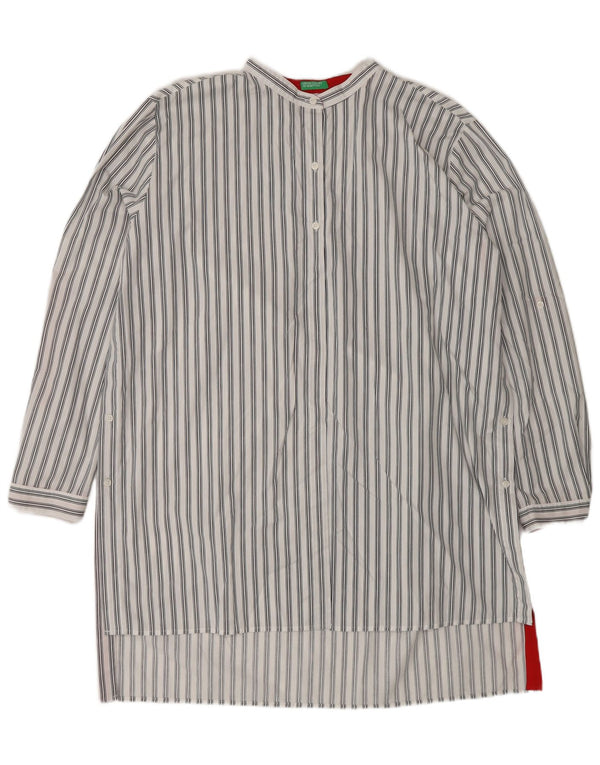 Benetton Womens Long Sleeve Shirt Dress UK 14 Medium White Striped