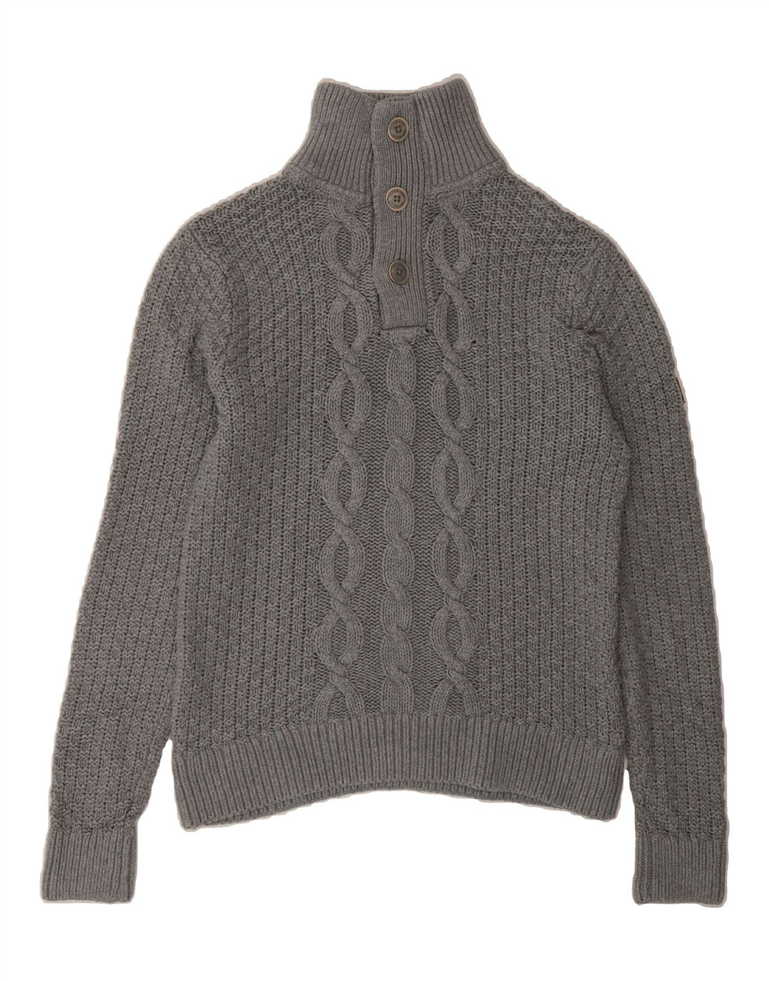TOMMY HILFIGER Mens Button Neck Jumper Sweater Small Grey Cotton Vintage Tommy Hilfiger and Second-Hand Tommy Hilfiger from Messina Hembry 