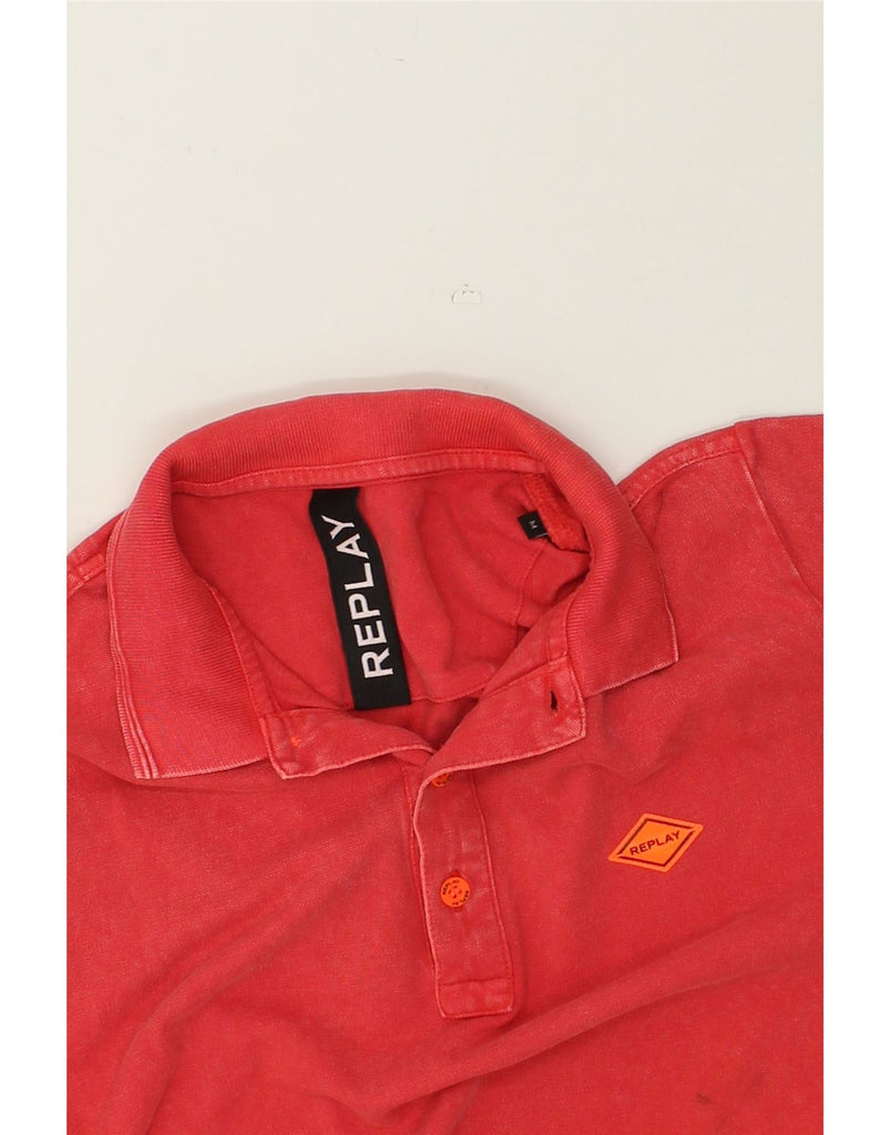 REPLAY Mens Graphic Polo Shirt Medium Red Cotton | Vintage Replay | Thrift | Second-Hand Replay | Used Clothing | Messina Hembry 