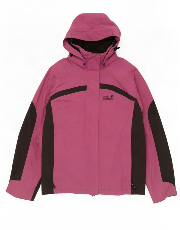 Jack Wolfskin Womens Hooded Rain Jacket UK 10 Small Purple Colourblock