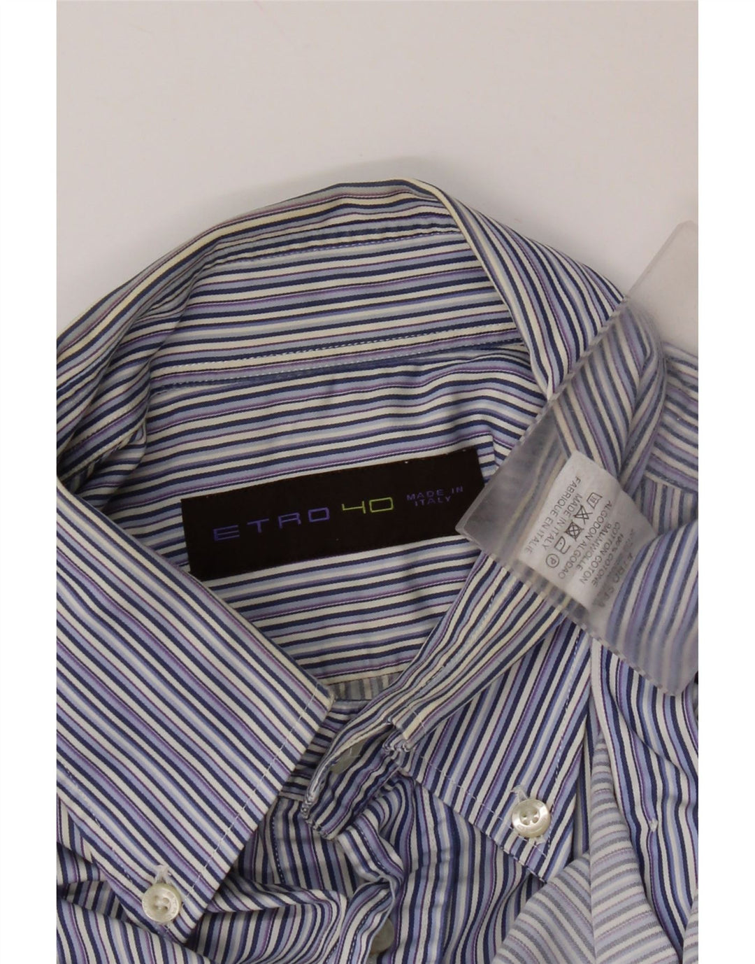 Etro Mens Shirt Size 40 Medium Blue Striped Cotton