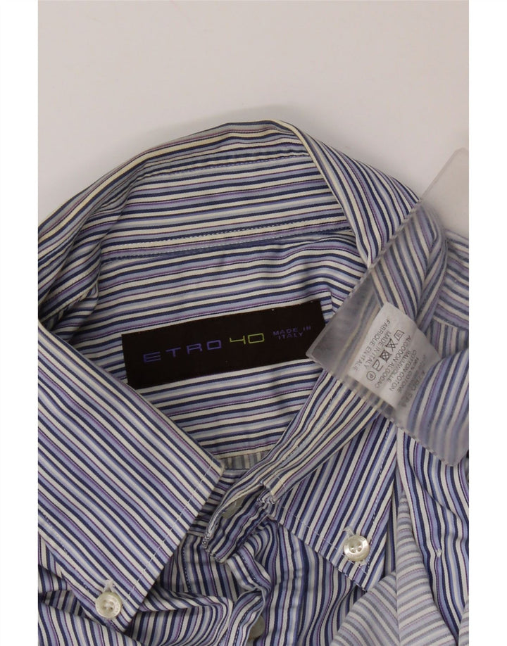 Etro Mens Shirt Size 40 Medium Blue Striped Cotton