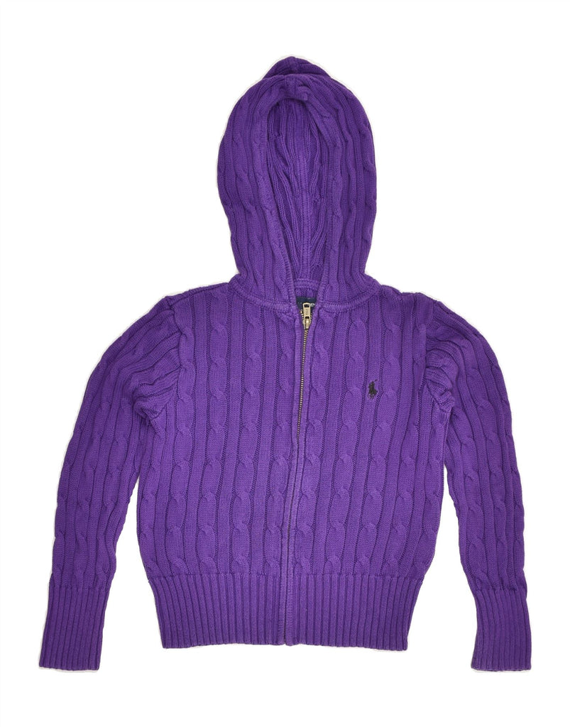 RALPH LAUREN Girls Hooded Cardigan Sweater 3-4 Years Small Purple Cotton | Vintage Ralph Lauren | Thrift | Second-Hand Ralph Lauren | Used Clothing | Messina Hembry 