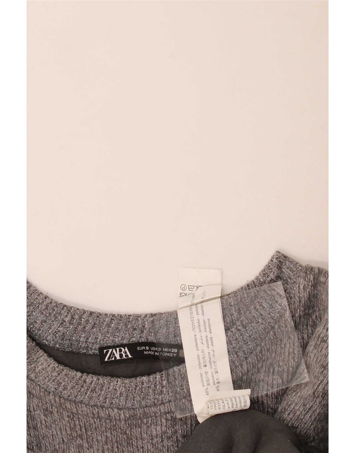 Zara Womens Crop Top Long Sleeve UK 10 Small Grey Polyester