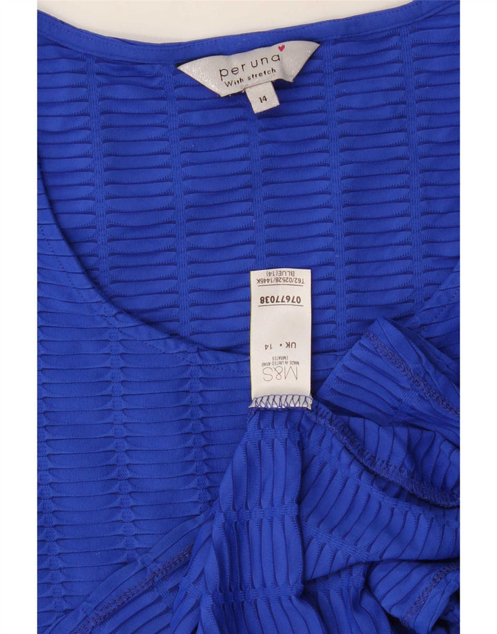 Marks & Spencer Womens Per Una Top 3/4 Sleeve UK 14 Medium Blue Polyamide
