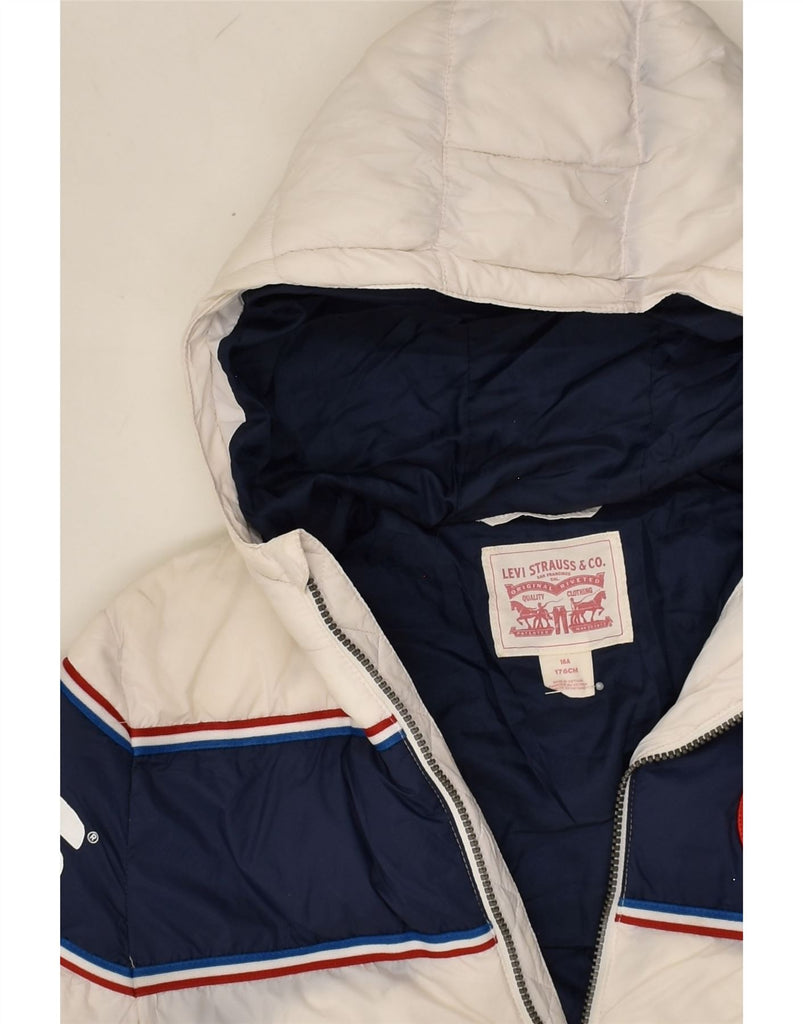 LEVI'S Boys Graphic Hooded Padded Jacket 15-16 Years White Striped | Vintage Levi's | Thrift | Second-Hand Levi's | Used Clothing | Messina Hembry 