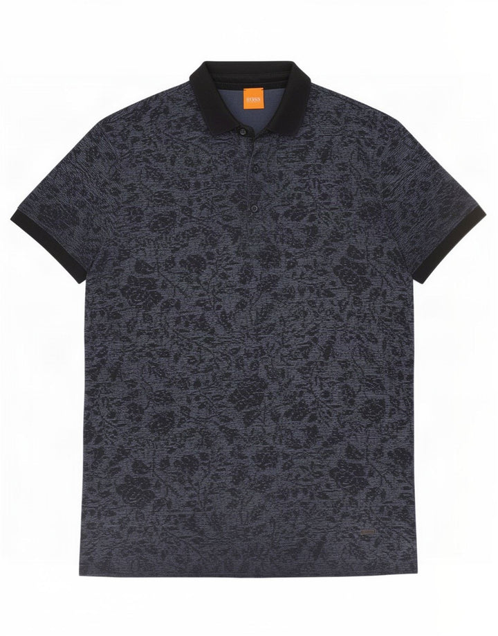 Hugo Boss Mens Polo Shirt Medium Navy Blue Floral Cotton