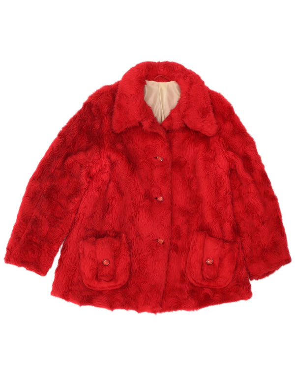 Vintage Girls Faux Fur Overcoat 13-14 Years Red Polyacrylic
