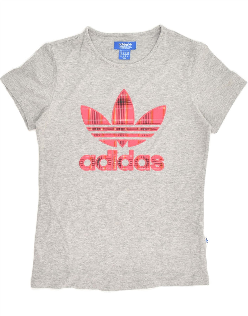 ADIDAS Womens Graphic T-Shirt Top UK 10 Small Grey Cotton | Vintage Adidas | Thrift | Second-Hand Adidas | Used Clothing | Messina Hembry 