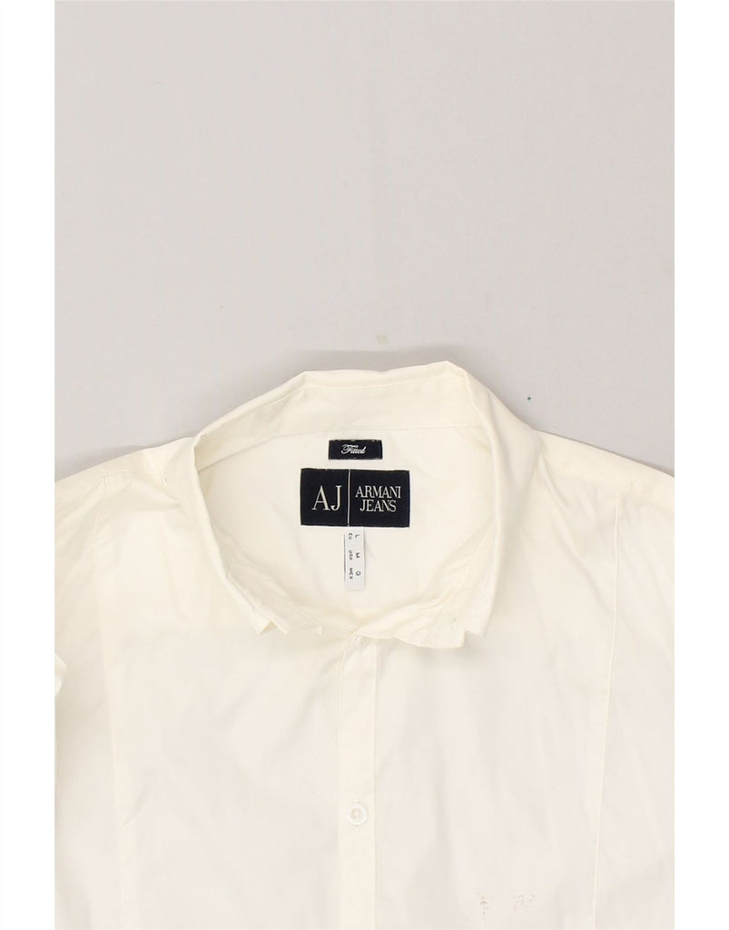 ARMANI JEANS Mens Fitted Shirt Medium Off White Cotton | Vintage Armani Jeans | Thrift | Second-Hand Armani Jeans | Used Clothing | Messina Hembry 