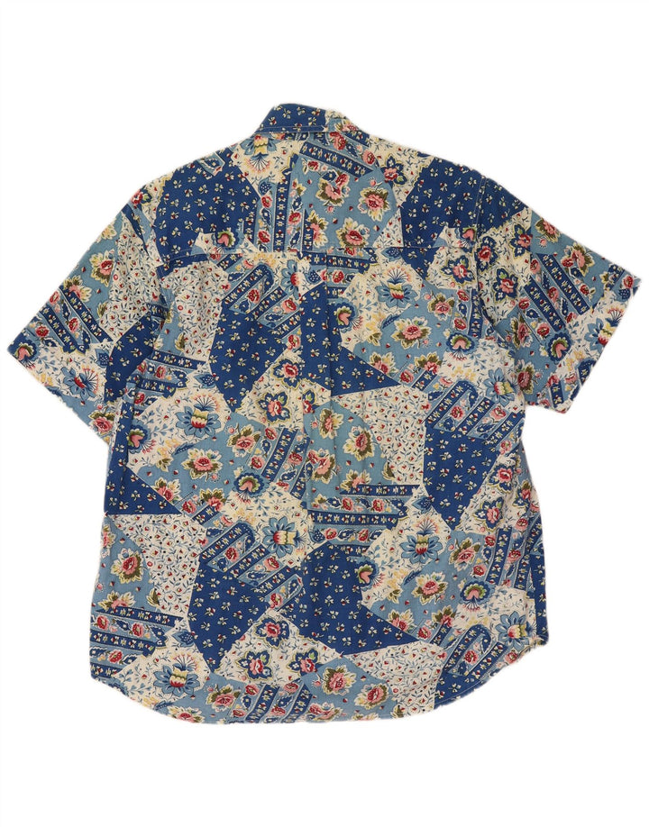 Creativity Womens Short Sleeve Shirt UK 10 Small Blue Patchwork Cotton