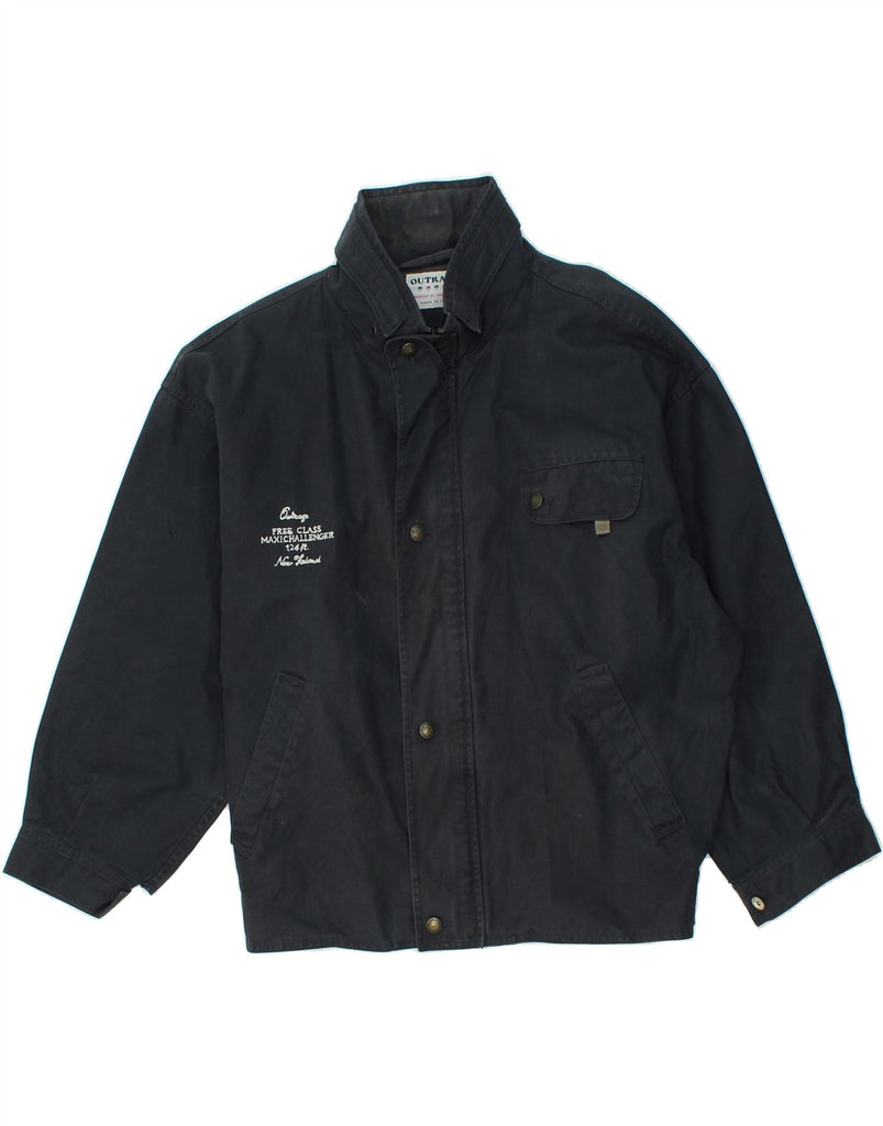 OUTRAGE Mens Bomber Jacket UK 42 XL Navy Blue Cotton Vintage Outrage and Second-Hand Outrage from Messina Hembry 