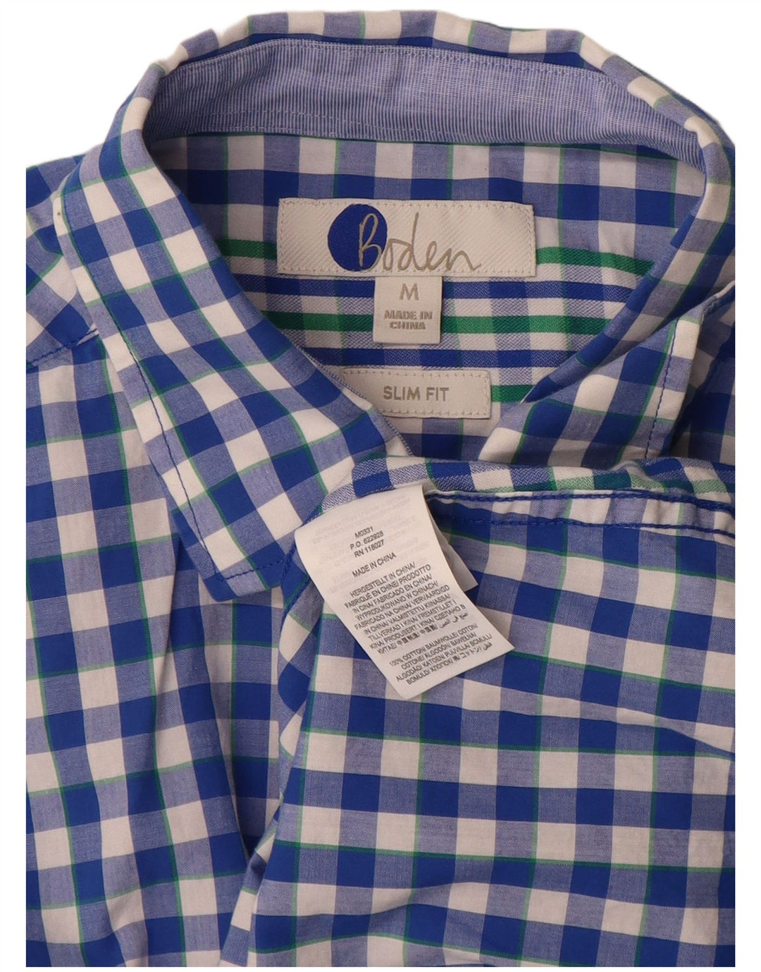 BODEN Mens Slim Fit Shirt Medium Blue Gingham Cotton