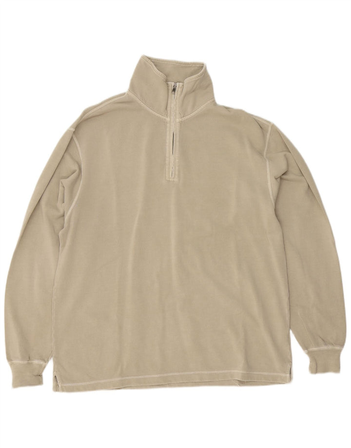 Lands End Mens Regular Fit Zip Neck Sweatshirt Jumper UK 38/40 Medium Beige