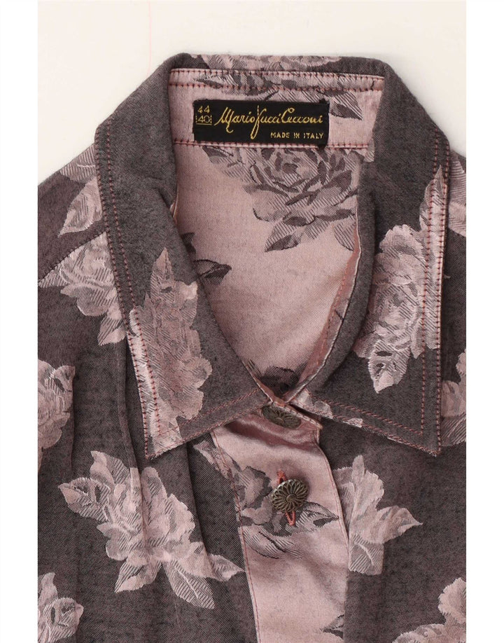 Mario Pucci Cecconi Womens Shirt Blouse IT 44 Medium Grey Floral