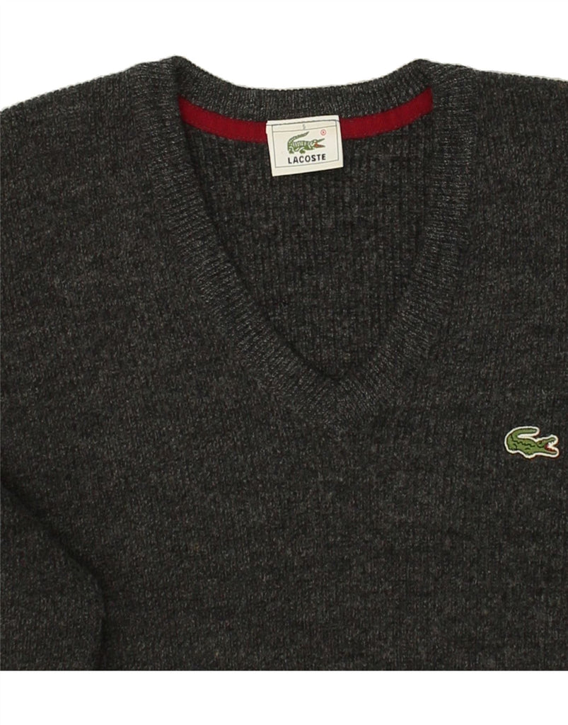 LACOSTE Mens V-Neck Jumper Sweater Size 5 Large Grey Wool | Vintage Lacoste | Thrift | Second-Hand Lacoste | Used Clothing | Messina Hembry 