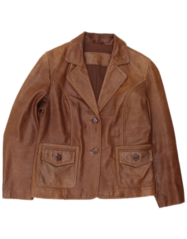 C & A Womens 2 Button Leather Blazer Jacket IT 44 Medium Brown