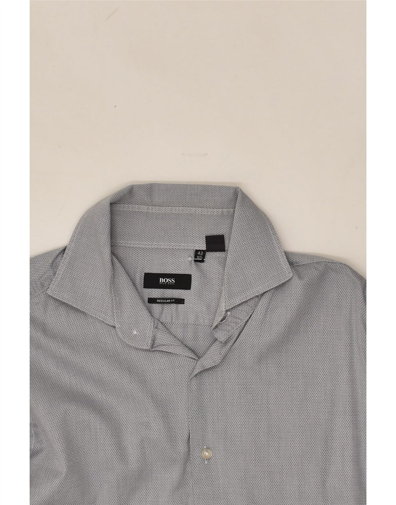 HUGO BOSS Mens Regular Fit Shirt Size 42 16 1/2 Large Grey Spotted Cotton | Vintage Hugo Boss | Thrift | Second-Hand Hugo Boss | Used Clothing | Messina Hembry 