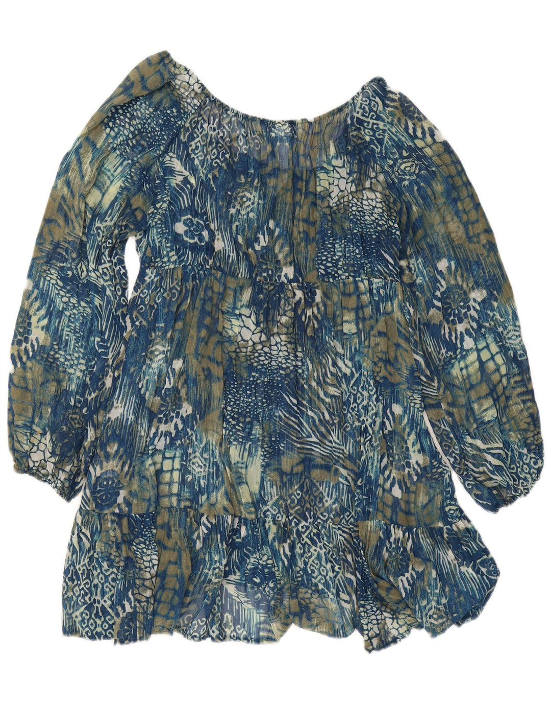 Wallis Womens Long Sleeve Tiered Dress UK 12 Medium Blue Paisley Polyester