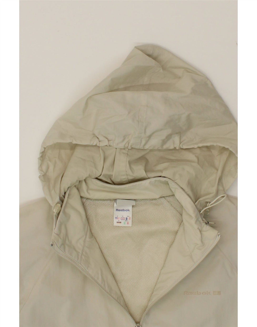 REEBOK Womens Hooded Tracksuit Top Jacket UK 12 Medium  Beige Nylon Vintage Reebok and Second-Hand Reebok from Messina Hembry 