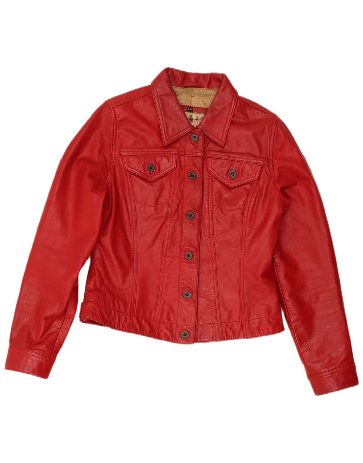 Stradivarius Womens Leather Jacket UK 14 Large Red Leather