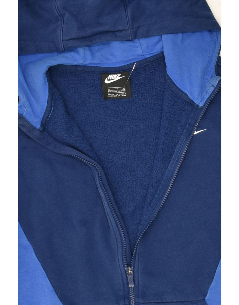 NIKE Boys Zip Hoodie Sweater 13-14 Years XL Navy Blue Colourblock Cotton | Vintage Nike | Thrift | Second-Hand Nike | Used Clothing | Messina Hembry 