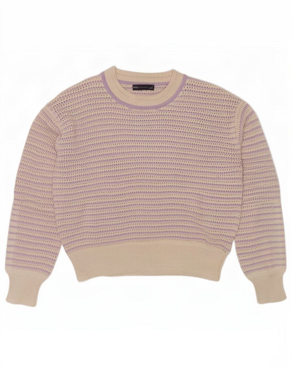 Marks & Spencer Womens Crew Neck Jumper Sweater UK 14 Medium Purple Striped