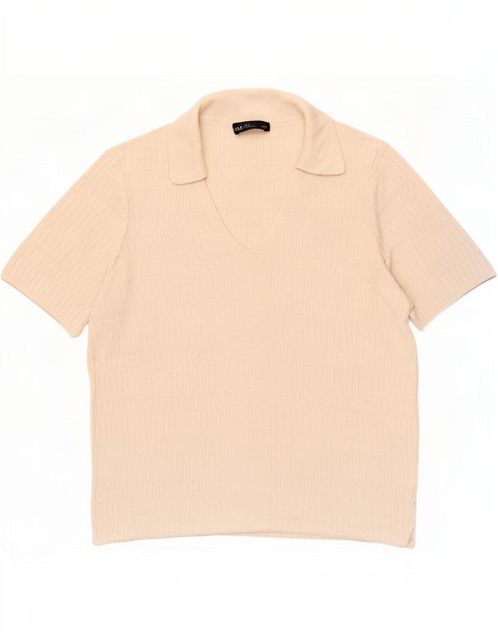 Marks & Spencer Womens Polo Shirt UK 14 Medium Beige Viscose