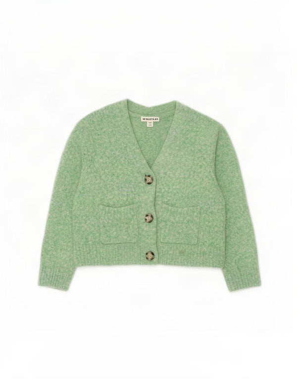 Whistles Womens 3/4 Sleeve Crop Cardigan Sweater UK 6 XS Green Wool