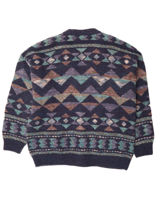 Vintage Mens Cardigan Sweater IT 54 XL Navy Blue Geometric Wool