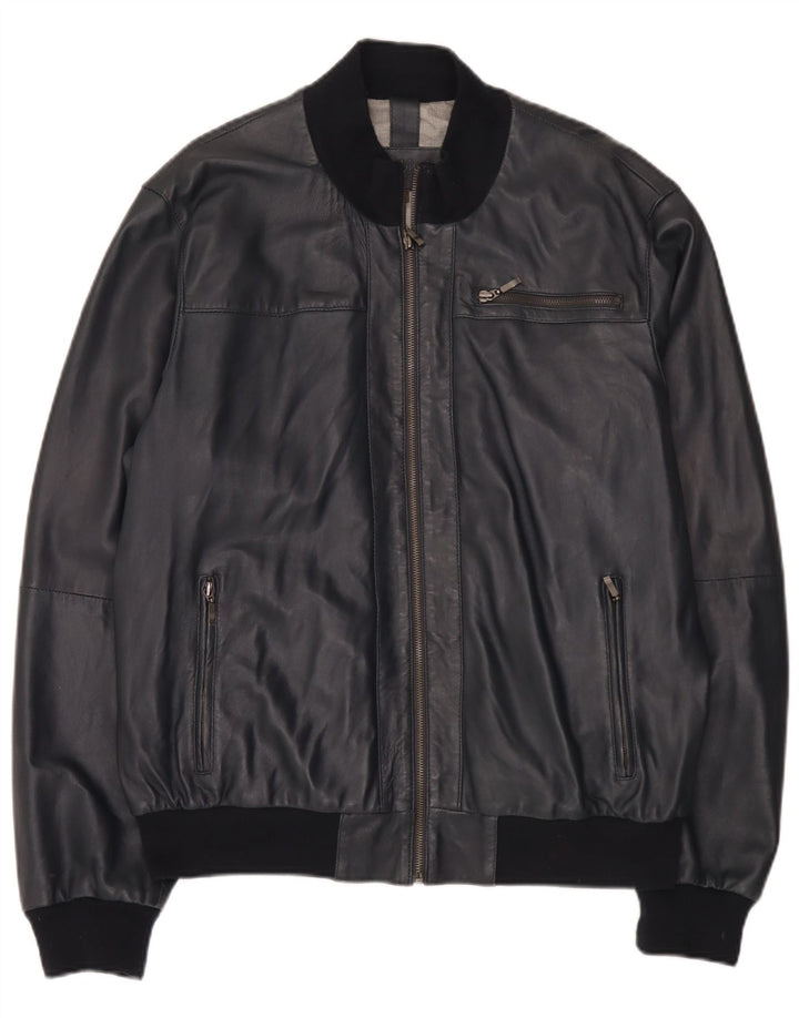 Conbipel Mens Bomber Leather Jacket IT 56 2XL Navy Blue