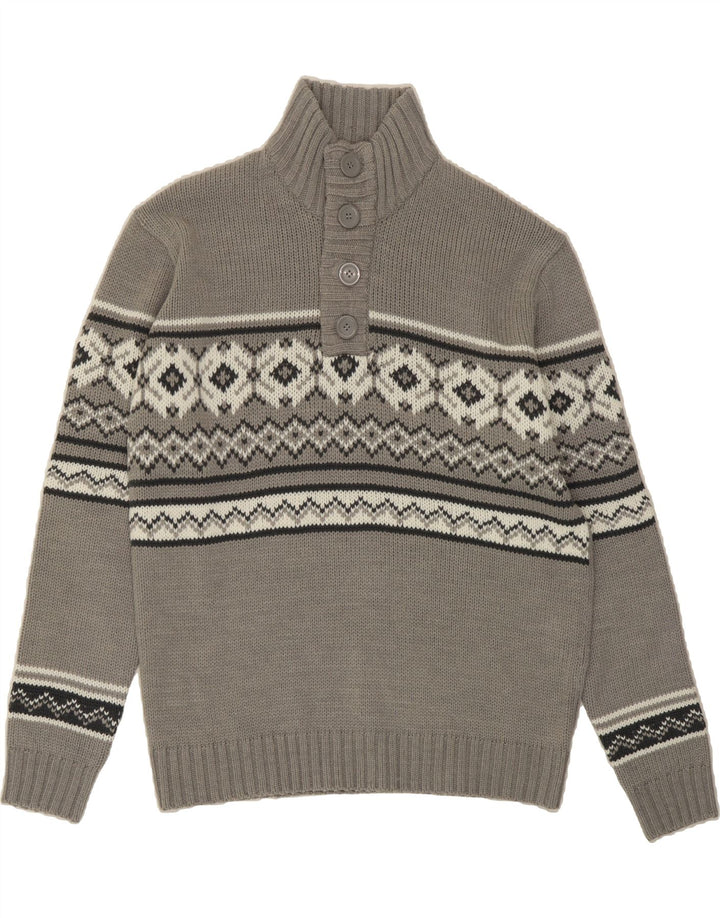 CANADIAN Mens Button Neck Jumper Sweater IT 52/54 Large Grey Fair Isle Vintage Canadian and Second-Hand Canadian from Messina Hembry 