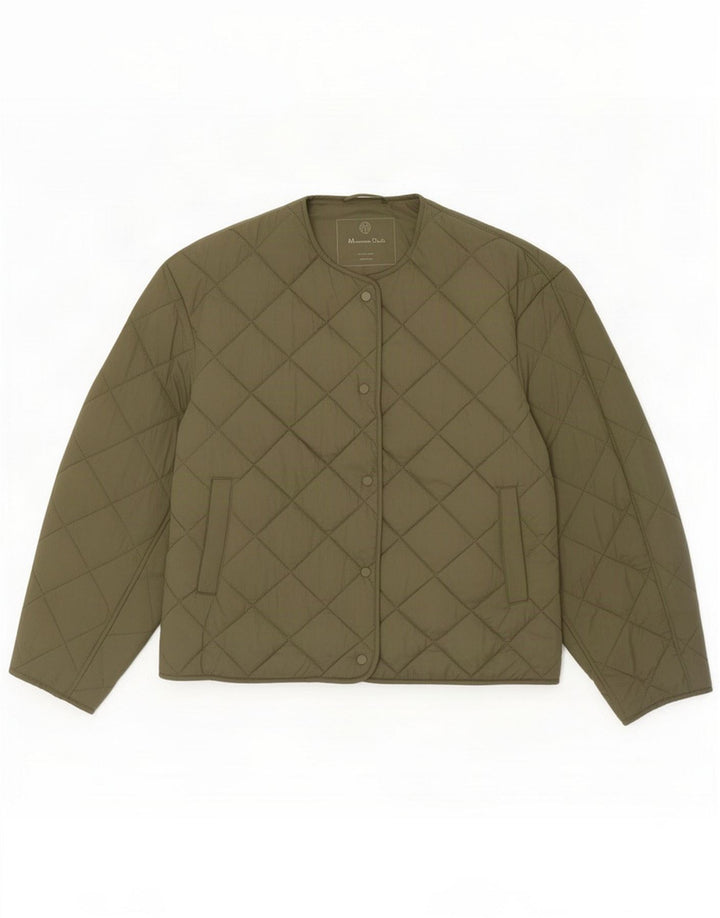 Massimo Dutti Womens Quilted Jacket UK 16 Large Khaki Nylon