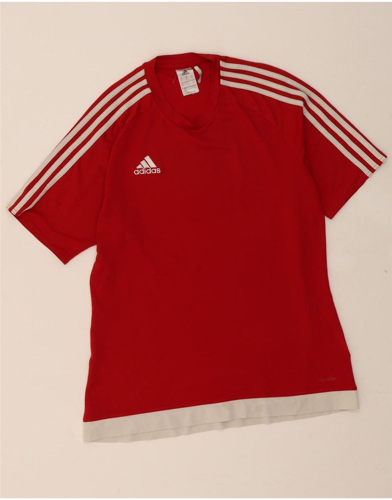 ADIDAS Mens Climalite T-Shirt Top Medium Red Colourblock Polyester Vintage Adidas and Second-Hand Adidas from Messina Hembry 