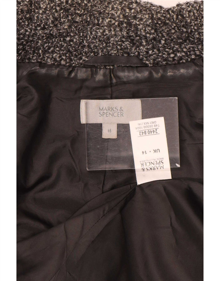 Marks & Spencer Womens 2 Button Blazer Jacket UK 14 Large Grey Flecked Wool
