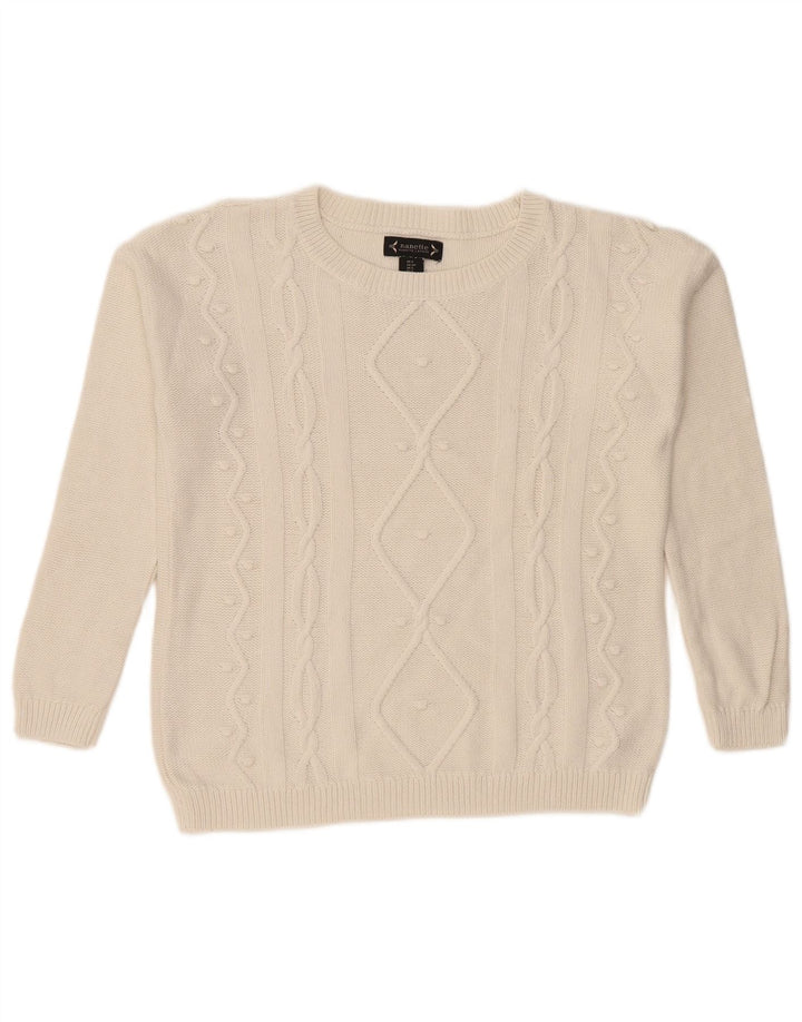 NANETTE Womens Crew Neck Jumper Sweater UK 10 Small White Cotton