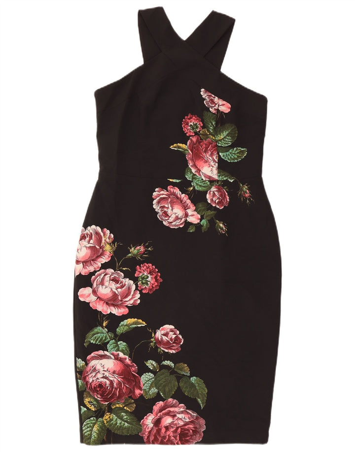 Oasis Womens Halter Dress UK 12 Medium Black Floral Polyester