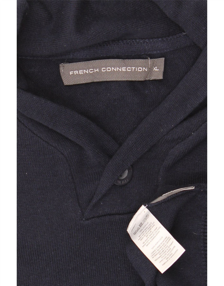 FRENCH CONNECTION Mens Shawl Neck Jumper Sweater XL Navy Blue Acrylic